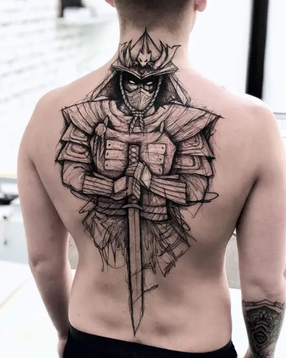 Các mẫu tattoo mô phỏng người võ sĩ bằng các nét vẽ dài mảnh