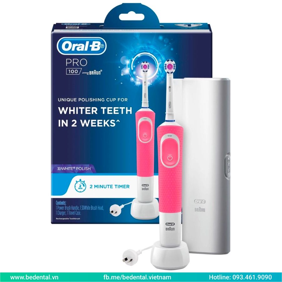 Bàn Chải Đánh Răng Điện Oral-B Pro 100 3D White hồng