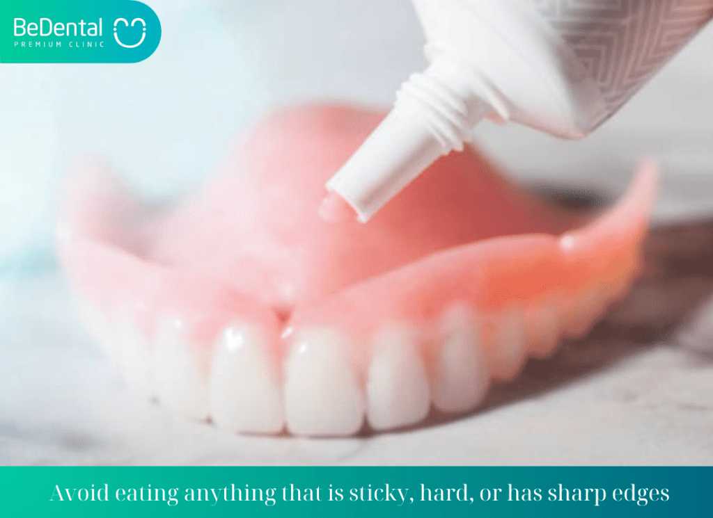 Avoid eating anything that is sticky hard or has sharp edges