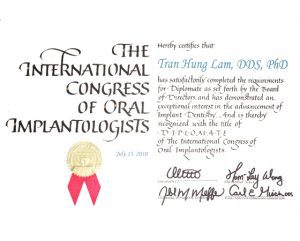 DIPLOMATE OF THE INTERNATIONAL CONGRESS OF ORAL IMPLANTOLOGISTS TRAN HUNG LAM