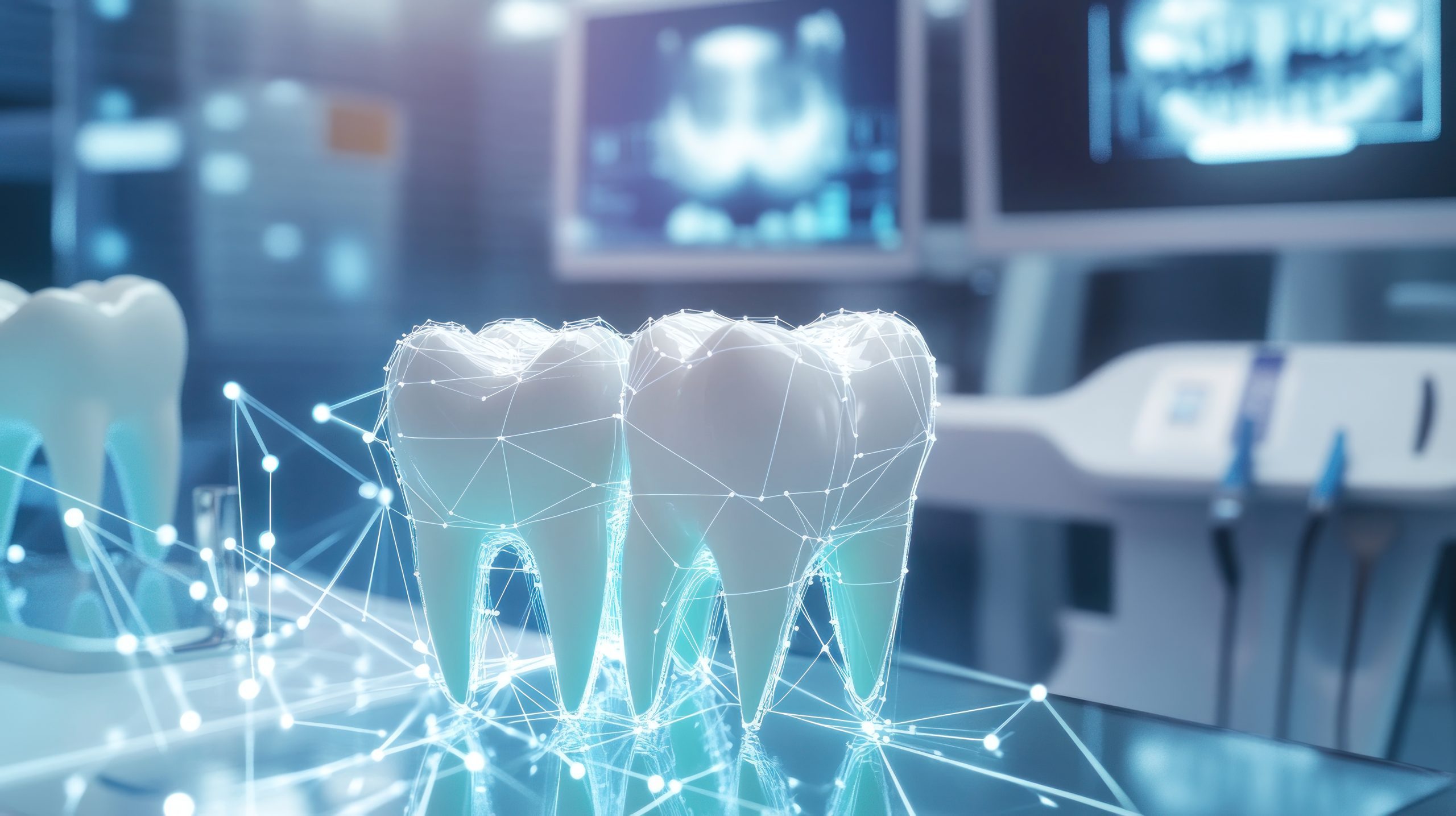 digital dental technology closeup view teeth with connected lines scaled